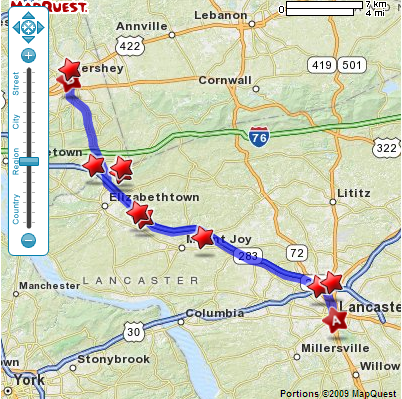 Locations filtered for those which are with 5 minutes drive off of the route.